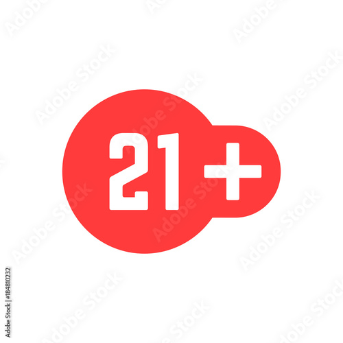 simple 21 plus red icon isolated on white background