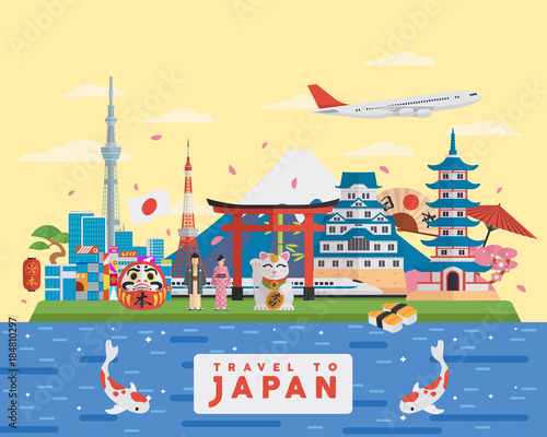 Japanese Famous Tourist Destination Banner Illustration