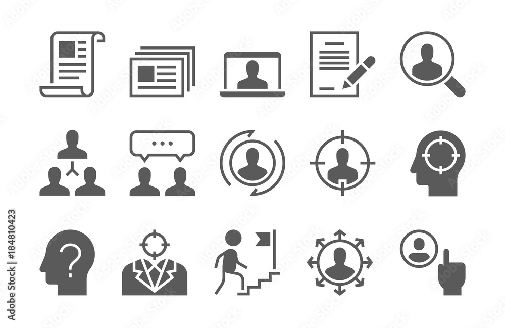Headhunting Related Vector Icons Set. Business people, Communication and Team work.