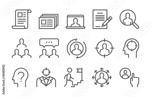 Headhunting Related Vector Line Icons Set. Business people, Communication and Team work.