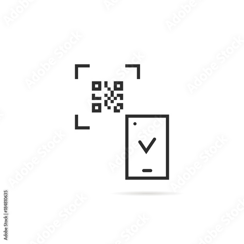 black thin line qr code scanning on white background