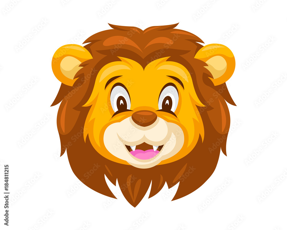 Fototapeta premium Śliczne uśmiechnięta twarz lwa emotikon ilustracja wyrażenie emoji