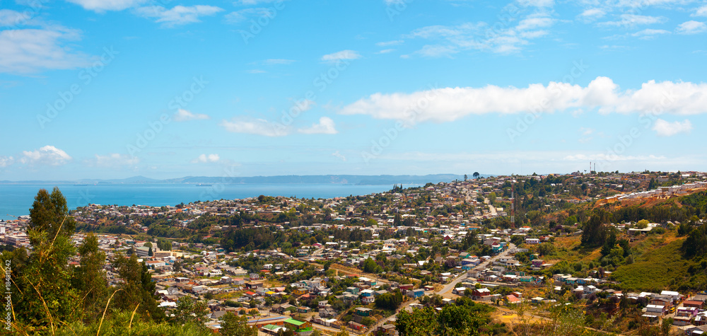 Panoramic view of the city of Tome, Bio Bio region, Chile