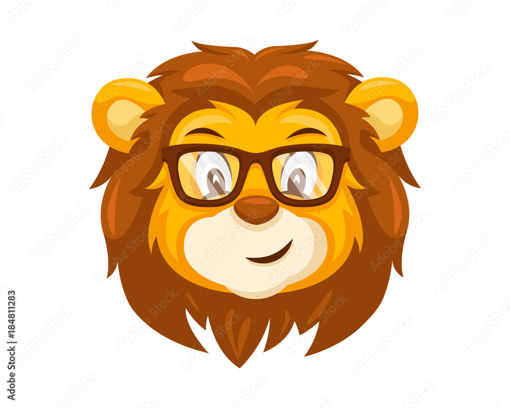 Fototapeta premium Cute Geek Lion Face Emoticon Emoji Expression Illustration