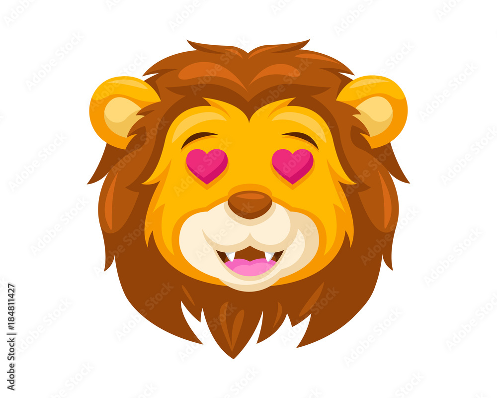 Naklejka premium Cute Falling In Love Lion Face Emoticon Emoji Expression Illustration