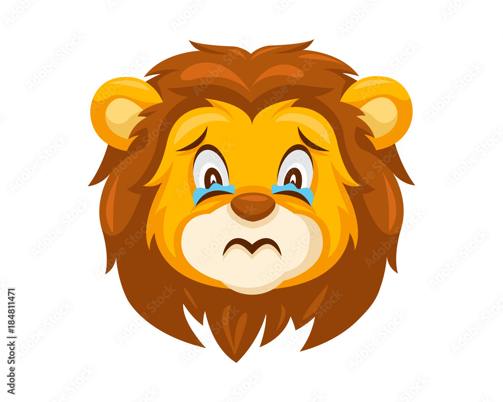 Obraz premium Cute Sad Lion Face Emoticon Emoji Expression Illustration