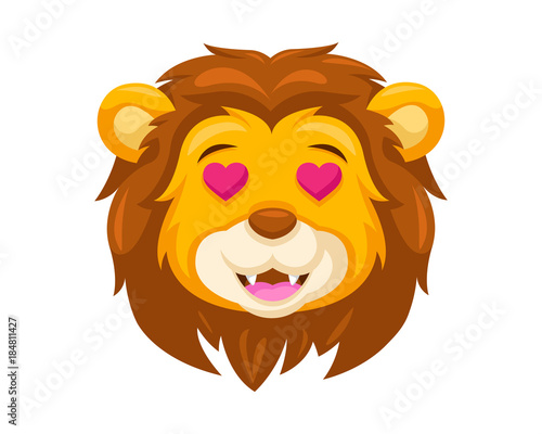 Fototapeta Naklejka Na Ścianę i Meble -  Cute Falling In Love Lion Face Emoticon Emoji Expression Illustration