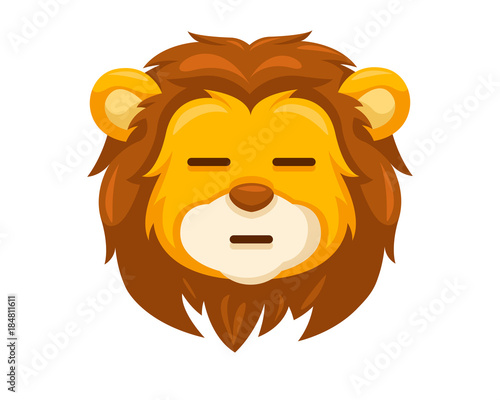 Fototapeta Naklejka Na Ścianę i Meble -  Cute Straight Face Lion Face Emoticon Emoji Expression Illustration