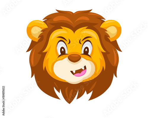 Fototapeta Naklejka Na Ścianę i Meble -  Cute Skeptical Lion Face Emoticon Emoji Expression Illustration