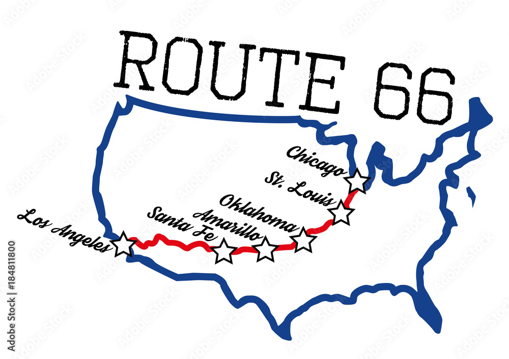 Route 66 with main cities map. Layered for easy editing, converted fonts.  Fonts used are free for commercial use (Octin vintage and streetwear) Stock  Vector | Adobe Stock