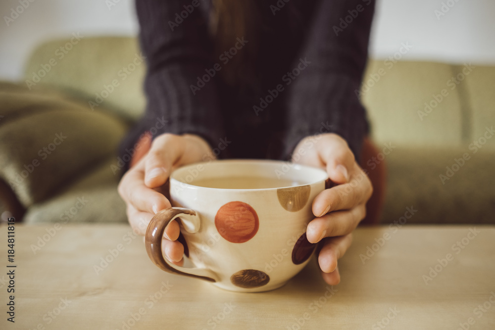 Woman's hands holding tea cup, close-up Woman's hands holding tea cup, close-up