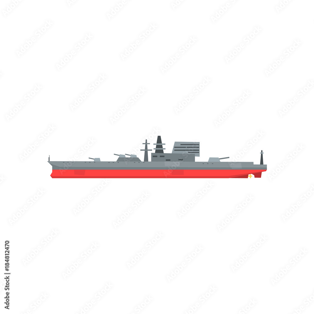 Colored icon of large military tanker. Ship with naval artillery. Combat boat. Flat vector illustration. Graphic design element for mobile game Colored icon of large military tanker. Ship with naval artillery. Combat boat. Flat vector illustration. Graphic design element for mobile game