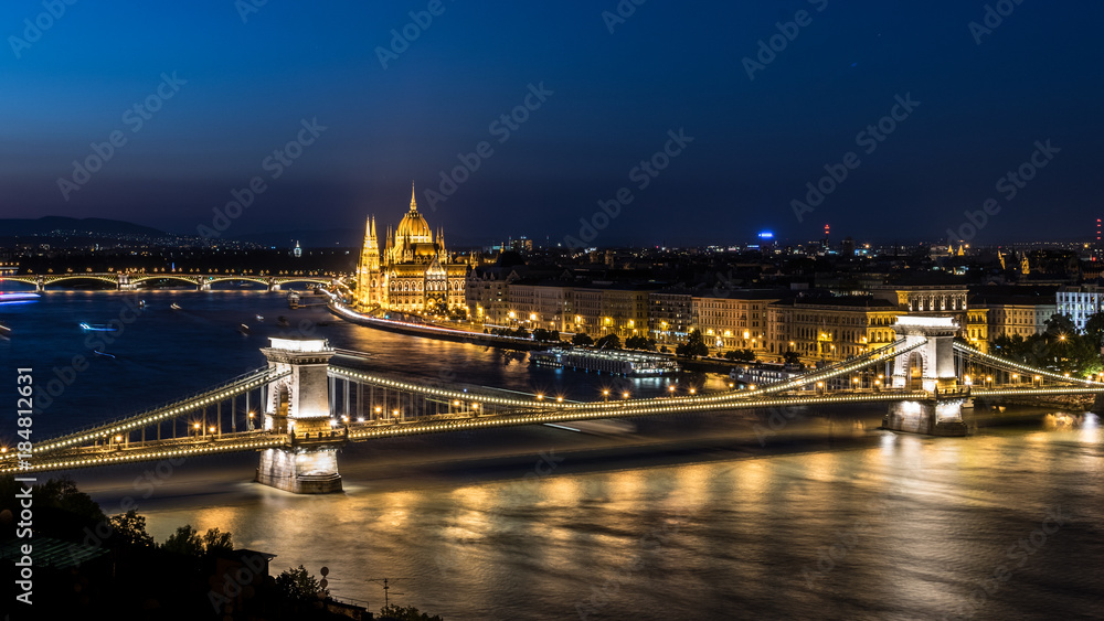 The bridge and parliament in Budapest