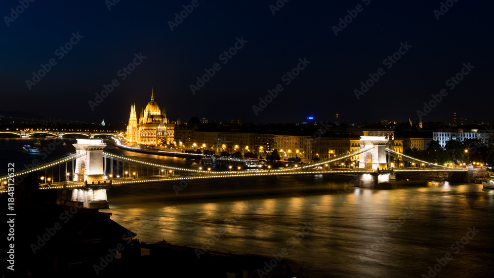 The bridge and parliament in Budapest