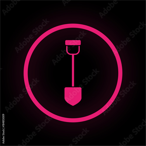 Neon Button rund - Schaufel - Gartenarbeit