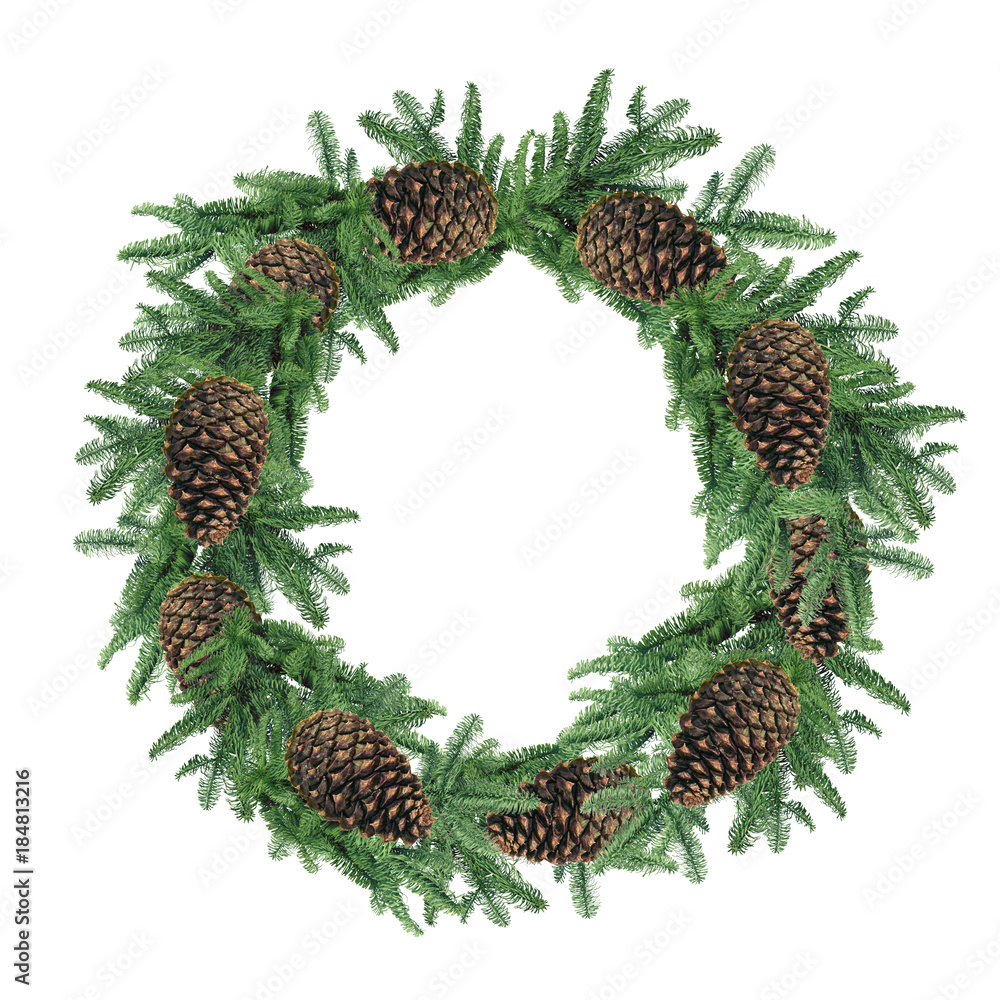 Fototapeta premium Christmas wreath, isolated on white