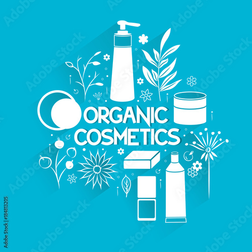 vector design of the emblem and logo of the organic cosmetics. hand-drawn creams, ointments and herbs