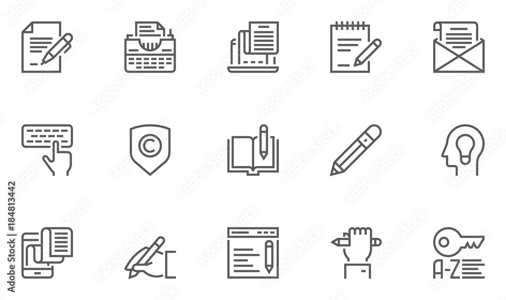 Set of Copywriting Vector Line Icons. 48x48 Pixel Perfect.