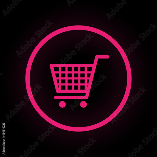Neon Button rund - Einkaufswagen - Online-Shopping