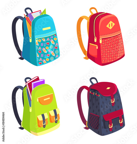 Set of Colorful Rucksacks for Girls or Boys Vector