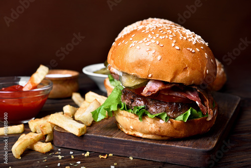 Hamburger and french fries