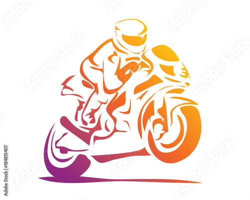 Modern Passionate Motorcycle Racer In Action Illustration