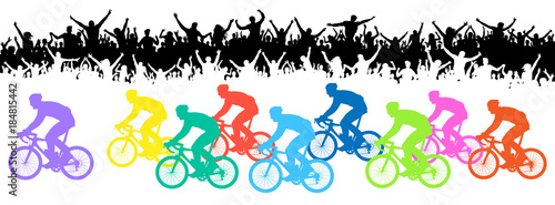 Bicycle race. Crowd of fans, silhouette. Sport event banner