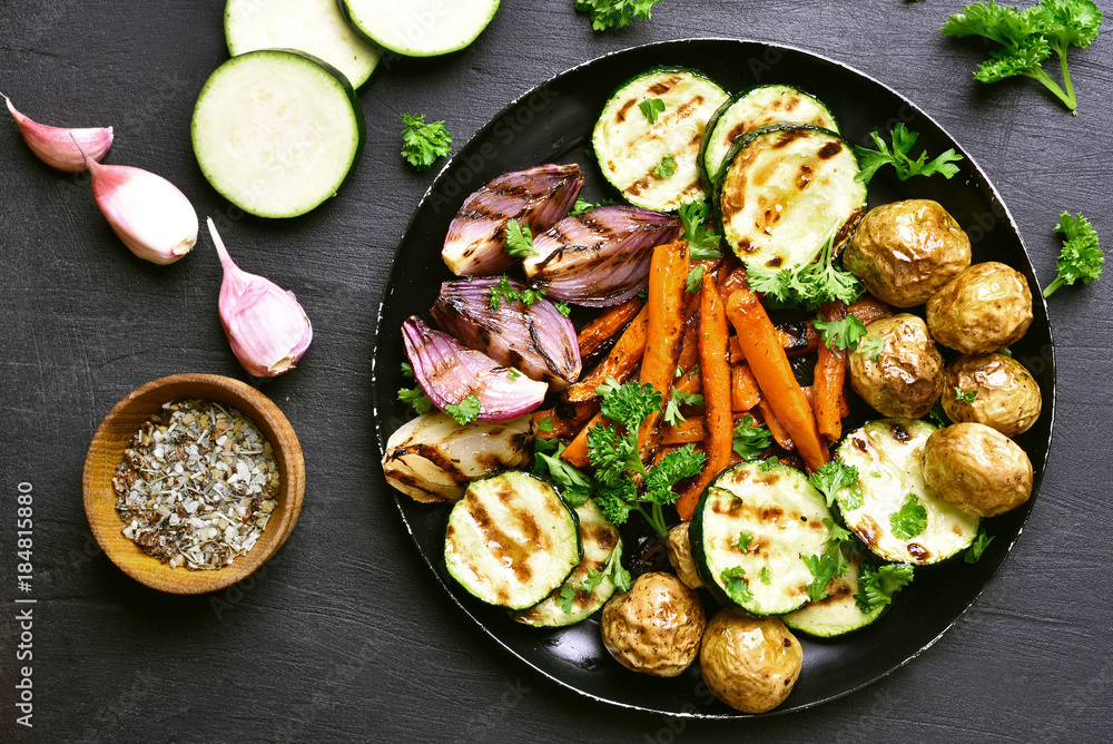 Baked vegetables, top view Baked vegetables, top view