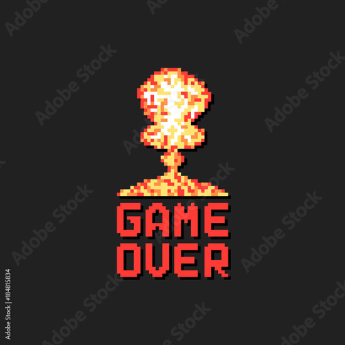 game over with pixel art explosion