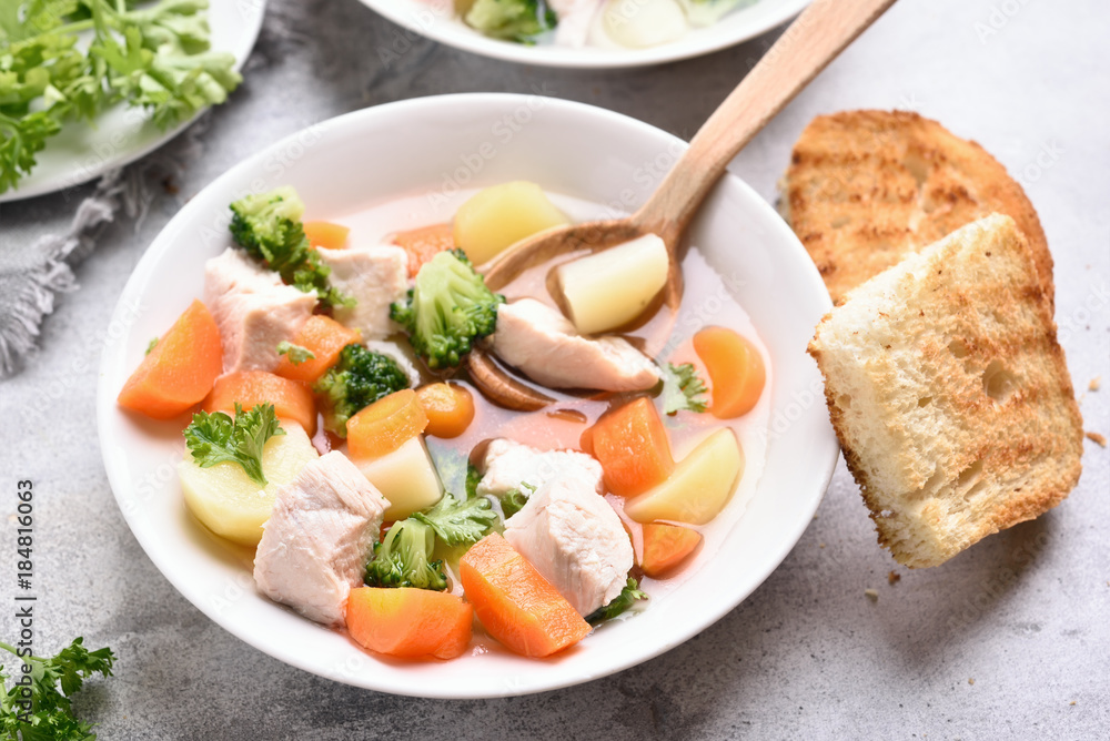Soup from vegetable and chicken breast Soup from vegetable and chicken breast