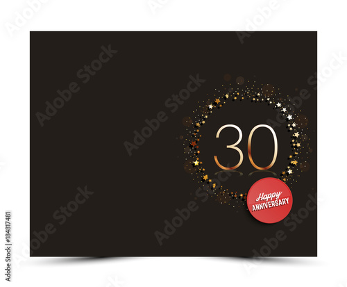 30 years anniversary decorated greeting / invitation card template with golden elements.