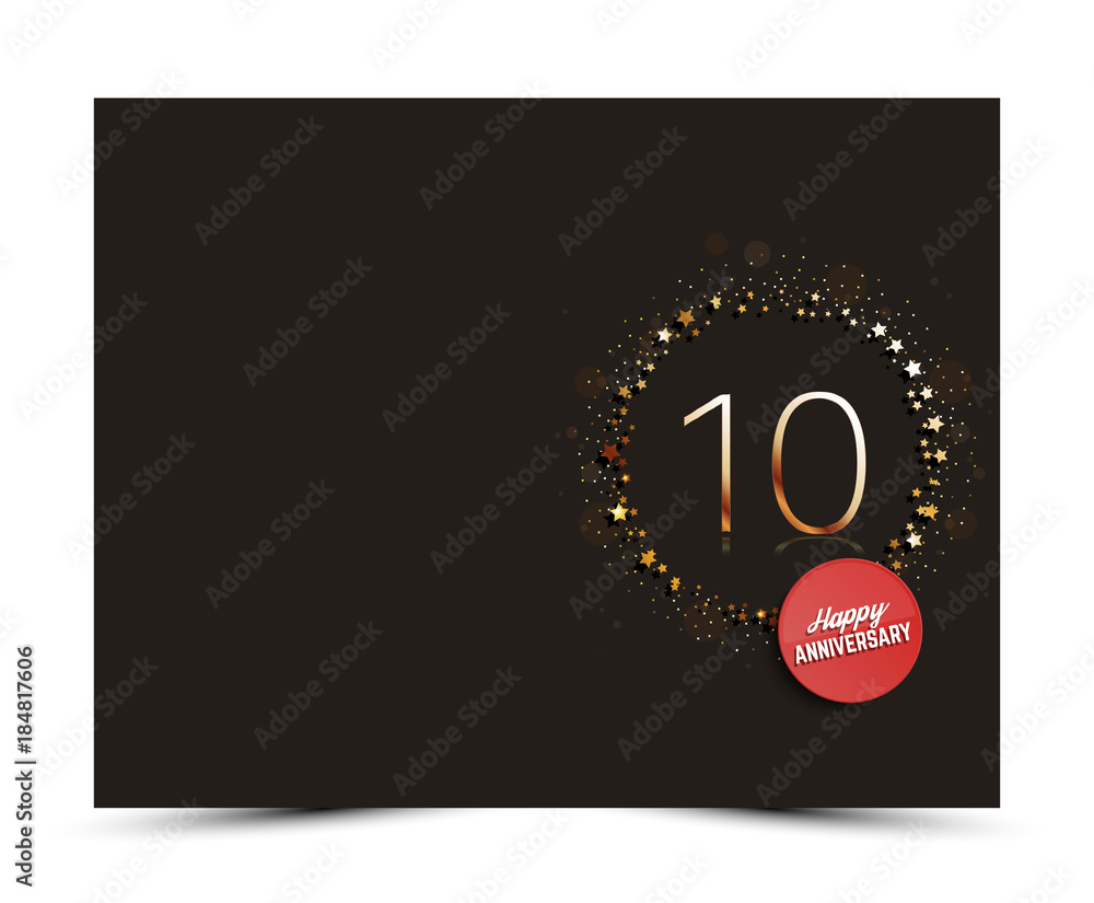 10 years anniversary decorated greeting / invitation card template with golden elements. 10 years anniversary decorated greeting / invitation card template with golden elements.