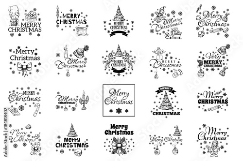 Merry Christmas. Set of typographic elements for greeting cards, invitations and other items.