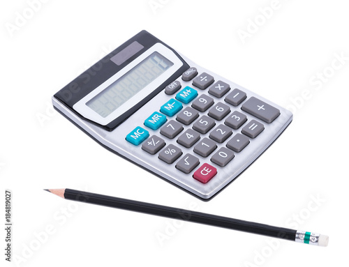 Calculator and Pencil isolated on white background