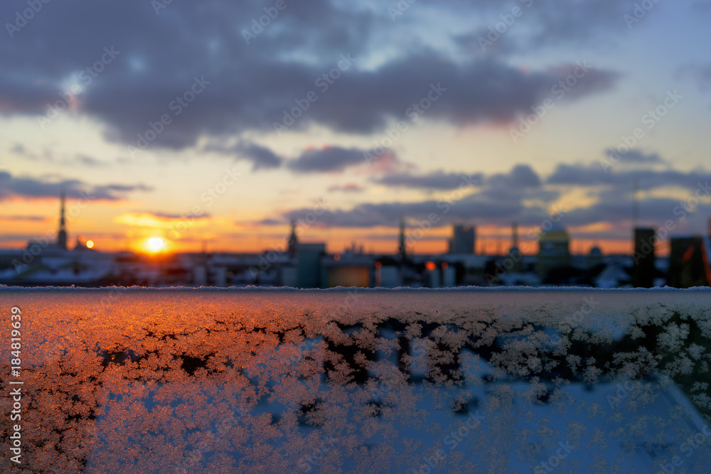 View of Riga in the winter at sunset