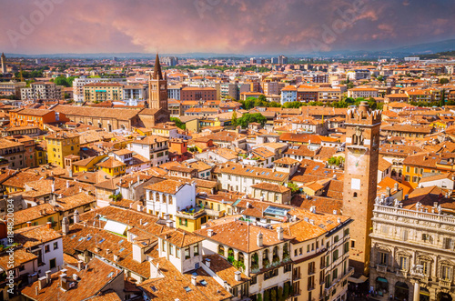 Beautiful sunset aerial view of Verona, Veneto region, Italy.