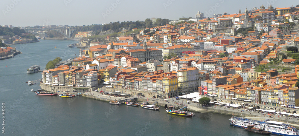 View of Praça da Ribeira, and Rio Douro from Vila Nova de Gaia, Oporto,   Portugal 
