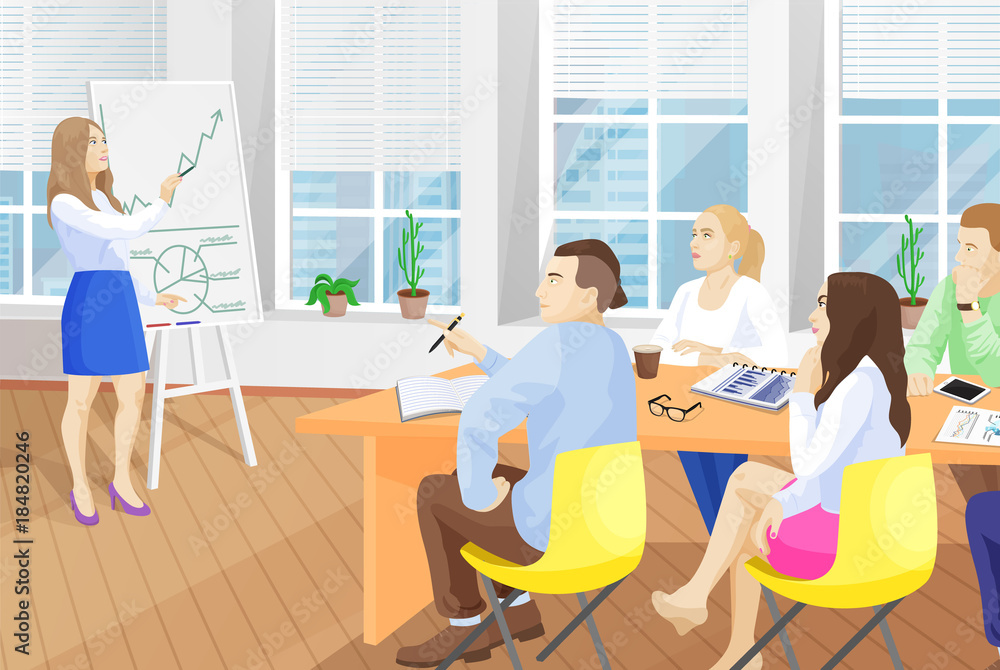 Fototapeta premium Business Seminar in Office Vector Illustration