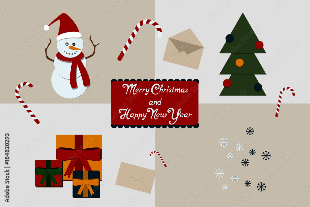 Christmas decoration collection of calligraphic design with labels. Set of cute cartoon characters. Christmas decoration collection of calligraphic design with labels. Set of cute cartoon characters.