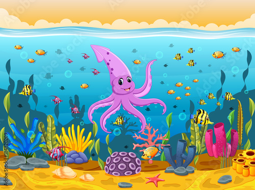 cute squid under the sea