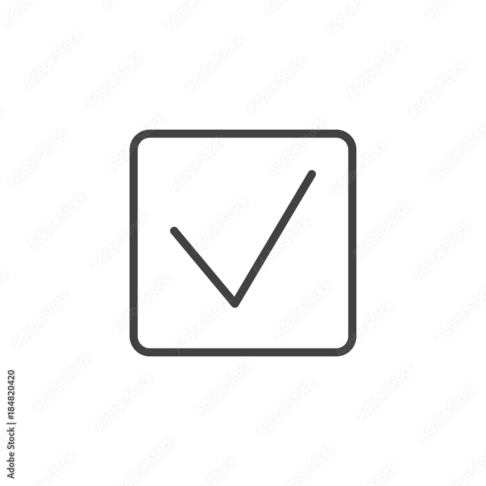 Check mark line icon, outline vector sign, linear style pictogram isolated on white. Tick symbol, logo illustration. Editable stroke Check mark line icon, outline vector sign, linear style pictogram isolated on white. Tick symbol, logo illustration. Editable stroke