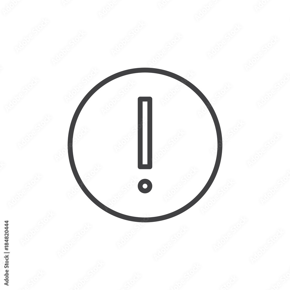 Warning exclamation mark line icon, outline vector sign, linear style pictogram isolated on white. Attention alert symbol, logo illustration. Editable stroke Warning exclamation mark line icon, outline vector sign, linear style pictogram isolated on white. Attention alert symbol, logo illustration. Editable stroke