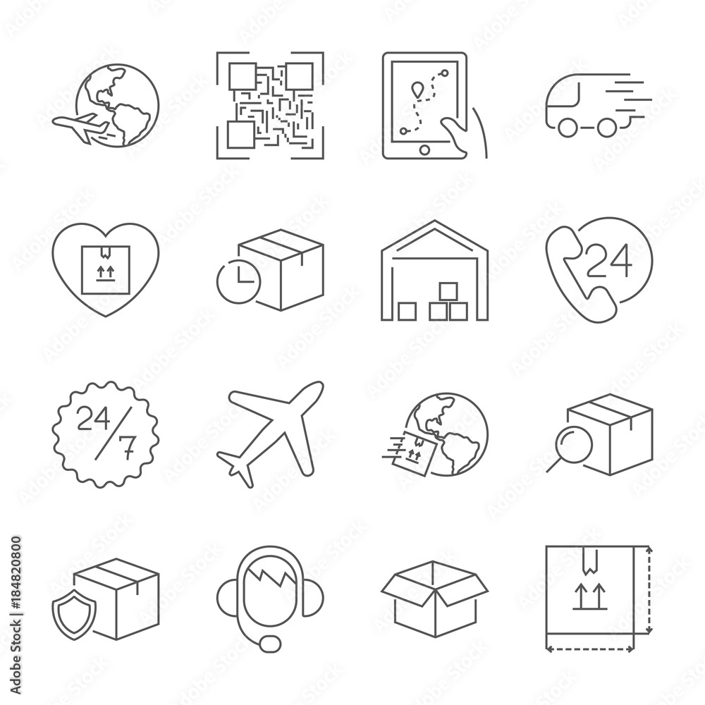 Delivery, transportation, logistics, shipping vector thin line icons set. Modern line graphic design for website, web design, mobile app, infographic. Pixel perfect vector outline icons set. Delivery, transportation, logistics, shipping vector thin line icons set. Modern line graphic design for website, web design, mobile app, infographic. Pixel perfect vector outline icons set.