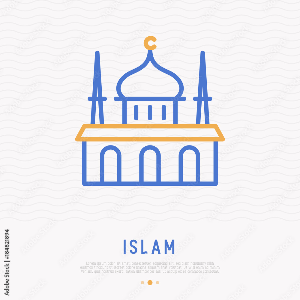 Mosque thin line icon. Modern vector illustration of arabic building. Mosque thin line icon. Modern vector illustration of arabic building.