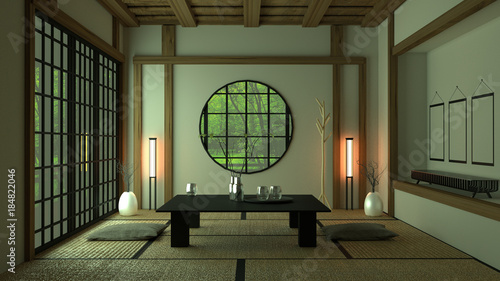 Fototapeta Projekt pokoju w stylu japońskim. Renderowanie 3D