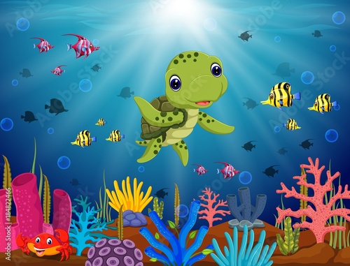 Cartoon turtle underwater