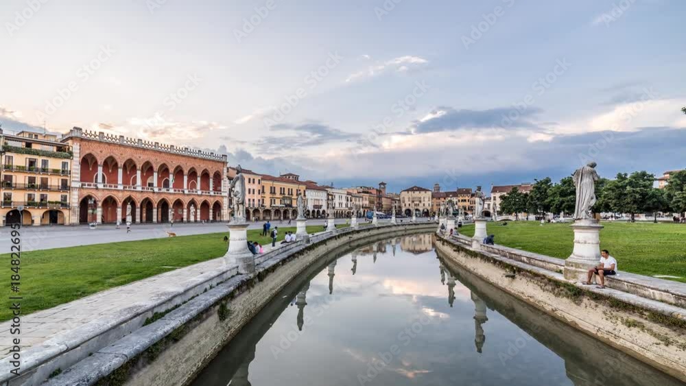 Padua, Prato della Valle square, cityscape timelapse at sunset. day to night Padua, Prato della Valle square, cityscape timelapse at sunset. day to night