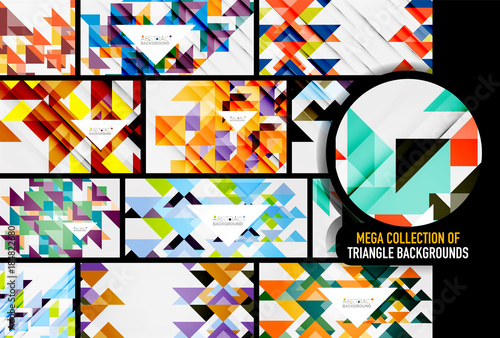 Set of triangles repetition mosaic backgrounds