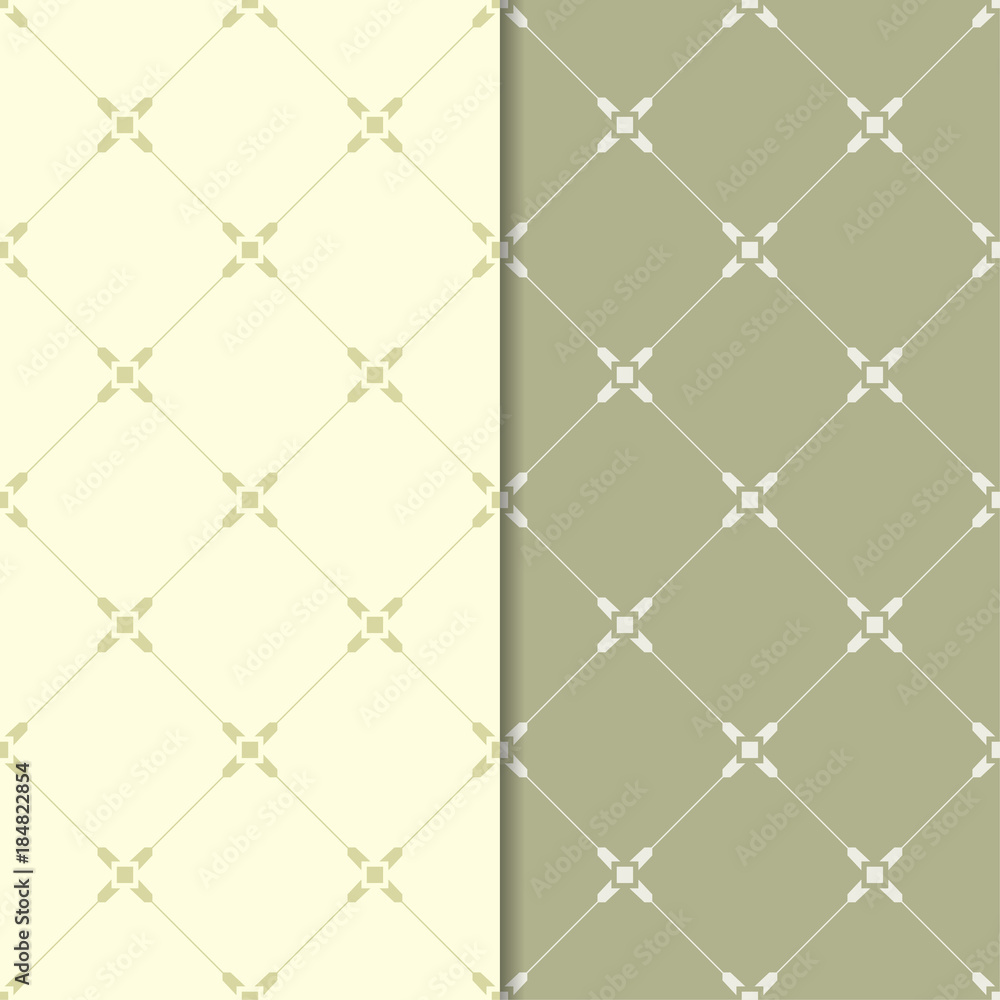 Fototapeta premium Olive green geometric ornaments. Set of seamless patterns