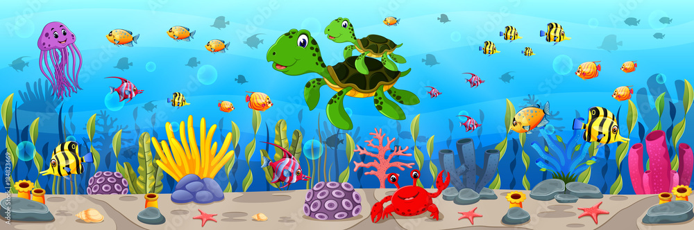 Fototapeta premium Kreskówka żółw pod wodą
